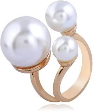 Vintage Pearl Ring Stacking Promise Pearl Rings Adjustable Open Pearl Finger Ring Statement Trendy Personality Pearl Statement Jewelry for Women