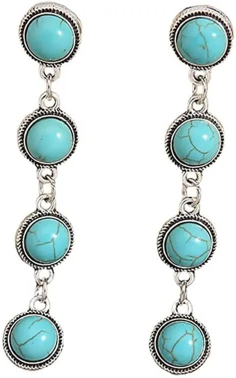 Vintage Turquoise Earrings Natural Turquoise Stud Earrings Bohemian Retro Western Jewelry Gifts for Women