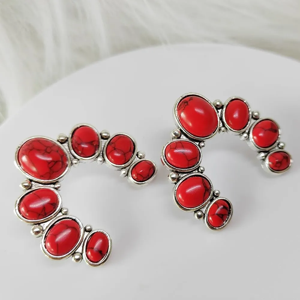 Vintage Turquoise Earrings Natural Turquoise Stud Earrings Bohemian Retro Western Jewelry Gifts for Women