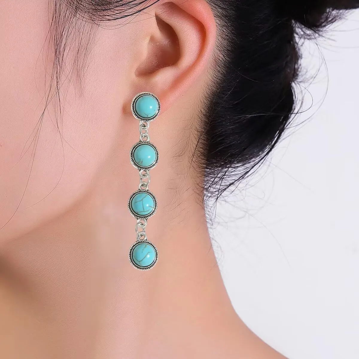 Vintage Turquoise Earrings Natural Turquoise Stud Earrings Bohemian Retro Western Jewelry Gifts for Women