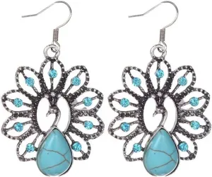Vintage Turquoise Earrings Retro Ethnic Geometry Turquoise Dangle Earring Boho Antique Shaped Statement Earring for Women Jewelry Gift