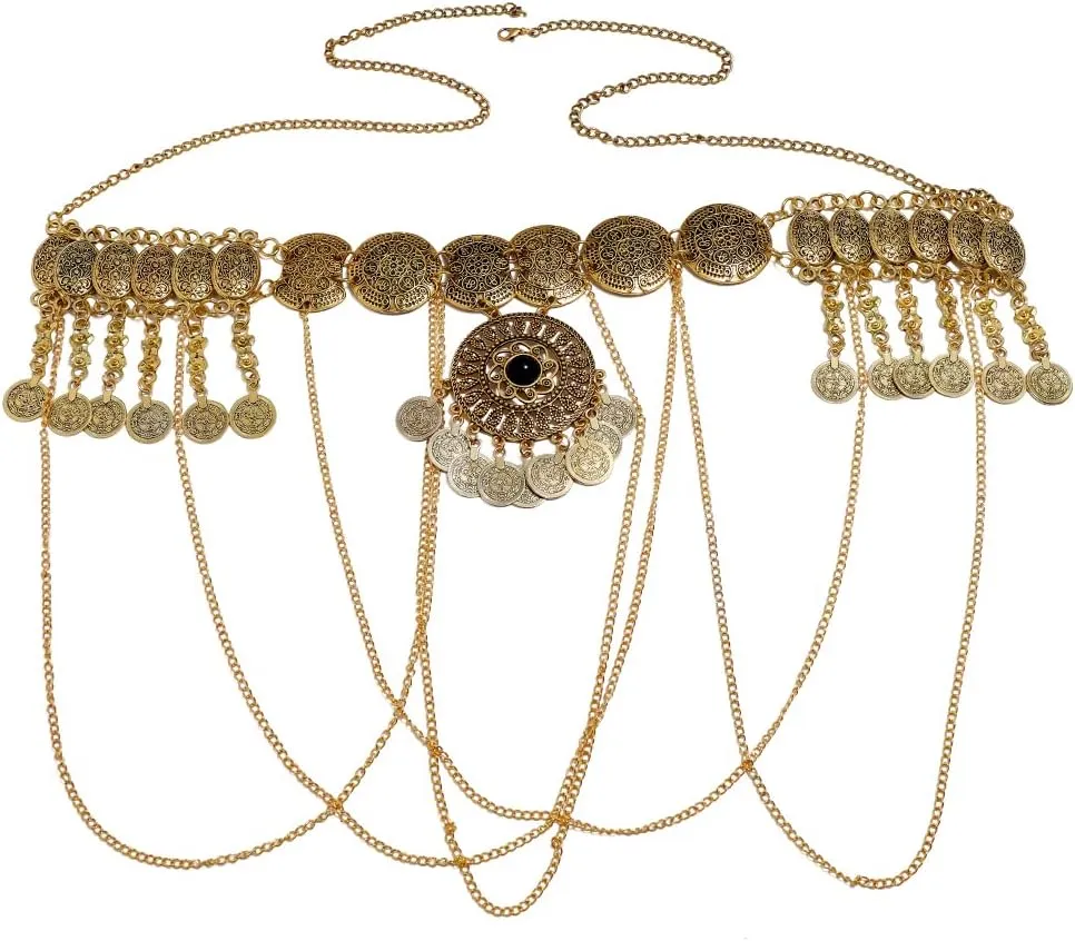 Vintage Waist Chain Hollow Carving Rhinestone Crystal Body Chain Summer Beach Body Waist Chain Jewelry