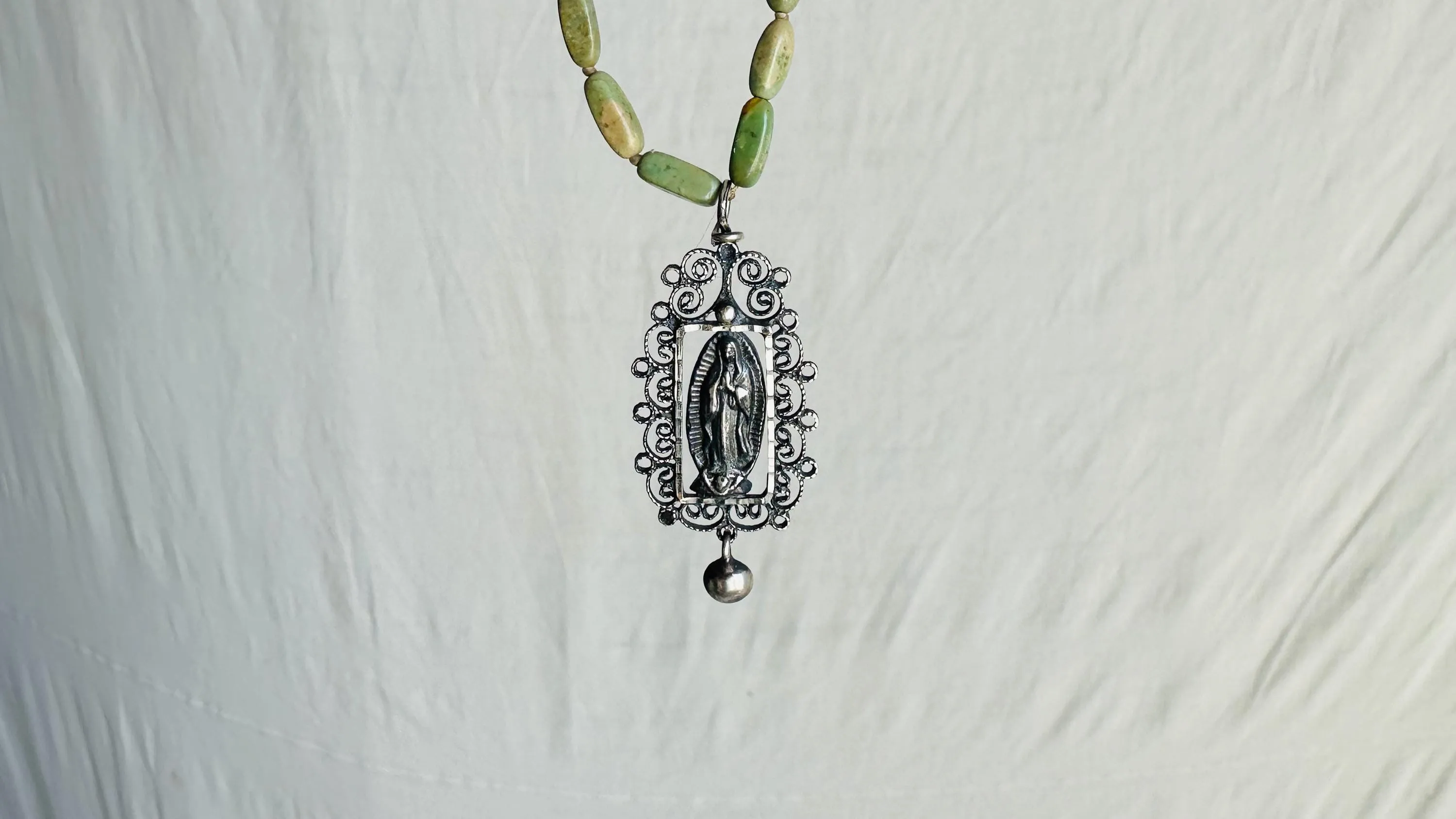 Virgin of Guadalupe Turquoise Necklace. Natural American Turquoise and Sterling Silver. 2399