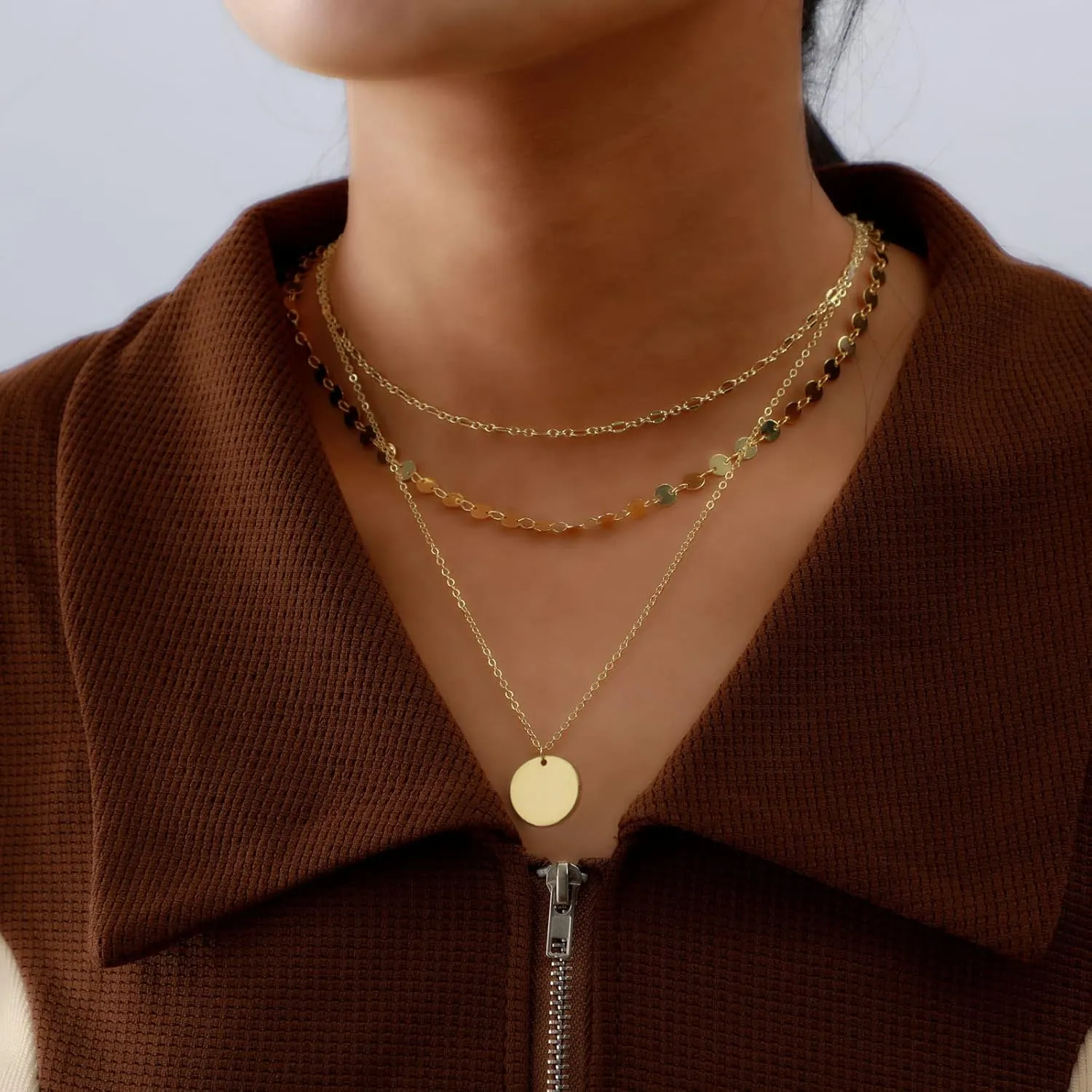 VIROMY Dainty Gold Necklace for Women 14K Gold Plated Layered Satellite Necklaces Trible Layering Paper Clip Chain Link Necklace Everyday Jewelry