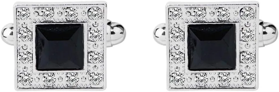Vpang 1 Pair Men's Cuff Links Square Rhinestone Cufflinks Shirt Suit Cufflinks Tuxedo Shirt Studs Set for Men