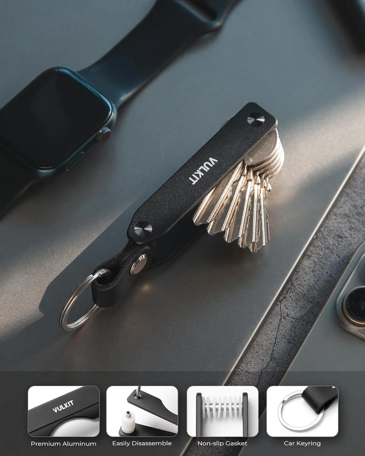 VULKIT Metal Key Organizer Minimalist Key Holder Compact Key Case Keychain
