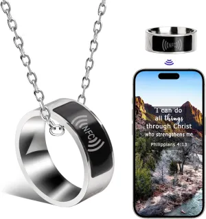 WALLFID NFC Bible Ring,Christian Rings for Men and Women,Lord of the Rings Ring,Daily Bible Prayer Ring with Necklace,Two in One Wearable Bible Ring for Daily Inspiration