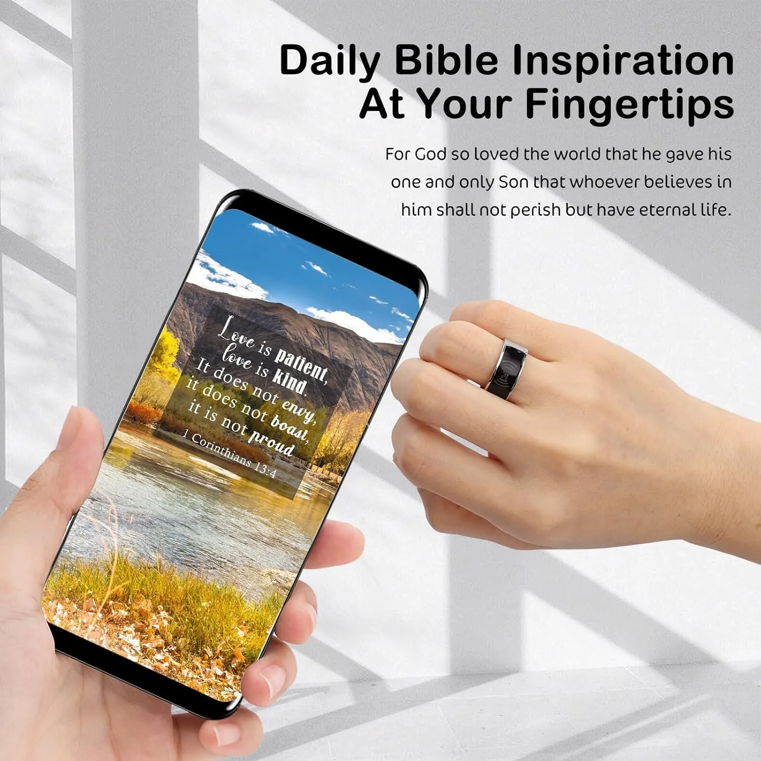 WALLFID NFC Bible Ring,Christian Rings for Men and Women,Lord of the Rings Ring,Daily Bible Prayer Ring with Necklace,Two in One Wearable Bible Ring for Daily Inspiration
