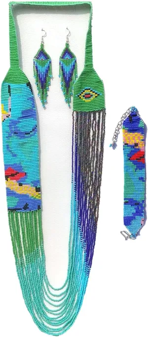 Weavish Layered Beaded Necklace  Boho Native Handmade Seed Bead Tassel Necklace, Bohemian Large Statement Beaded Necklace for Women