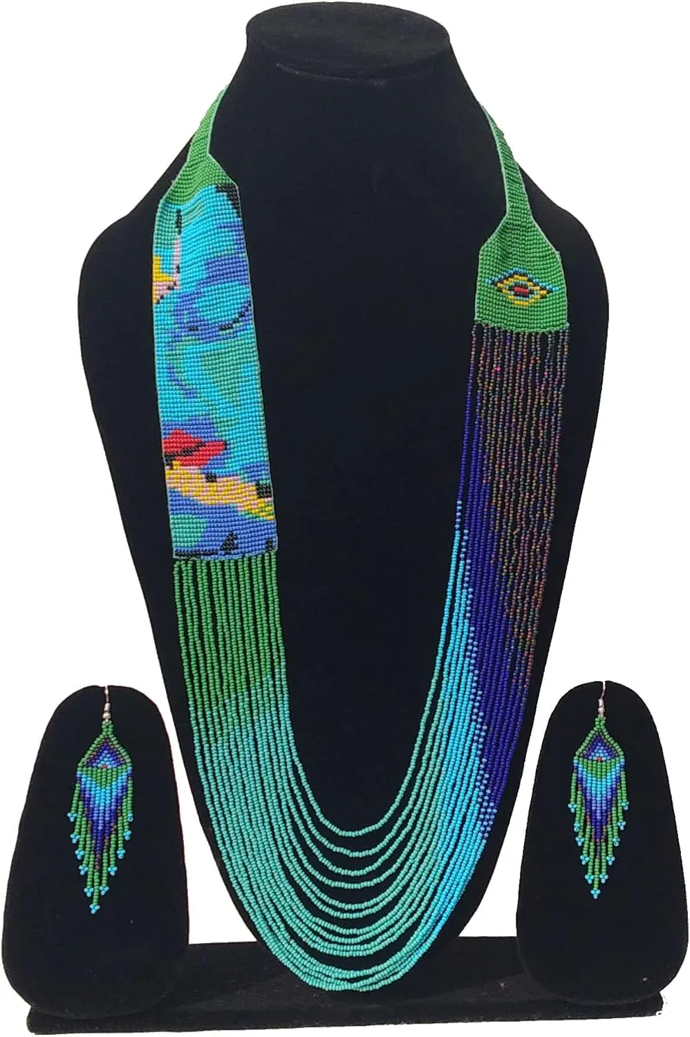 Weavish Layered Beaded Necklace  Boho Native Handmade Seed Bead Tassel Necklace, Bohemian Large Statement Beaded Necklace for Women