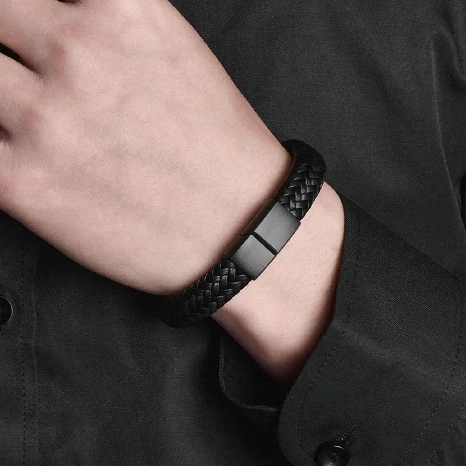 Wedding Bracelet, Memorial Bracelet for Men Matte Buckle Best Friend Charm Bracelets Pu Leather