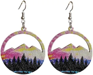Western Cowgirl Cowboy Wooden Teardrop Dangle Earrings for Women Boho Vintage Turquoise Aztec Pattern Cactus Print Leather Earrings Jewelry