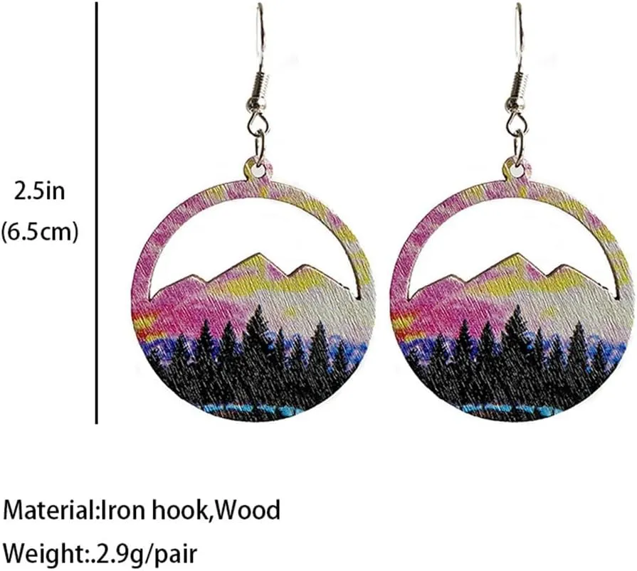 Western Cowgirl Cowboy Wooden Teardrop Dangle Earrings for Women Boho Vintage Turquoise Aztec Pattern Cactus Print Leather Earrings Jewelry