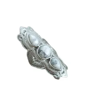 White Howlite Ring, Pure 925 Silver Ring, Long Ring, Three Stone Ring, Healing Ring, Bohemian Jewelry, Vintage Style, Statement Ring, Mother Day Jewelry, Party Wear Ring, First Impression Ring