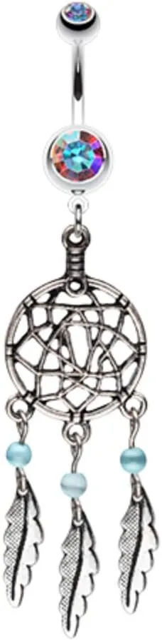 WildKlass Jewelry Classic Pewter Dream Catcher 316L Surgical Steel Belly Button Ring