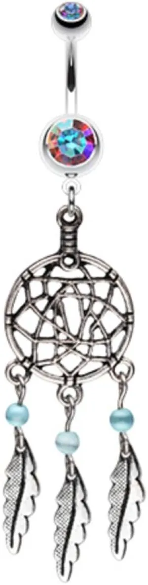 WildKlass Jewelry Classic Pewter Dream Catcher 316L Surgical Steel Belly Button Ring