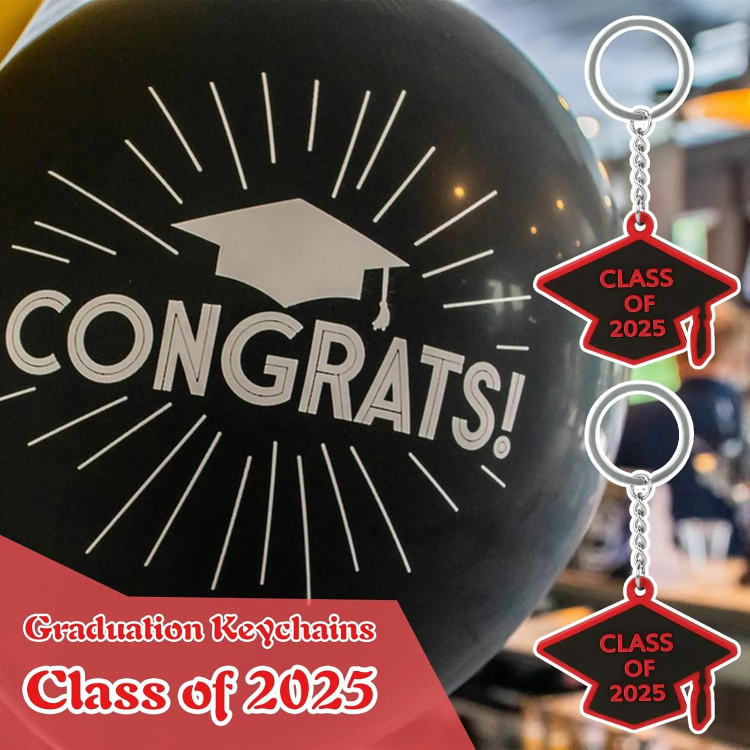 Winmany 25 Pieces Class of 2025 Graduation Keychain Rubber Key Chains With Grad Cap Charms Gifts for Souvenir College