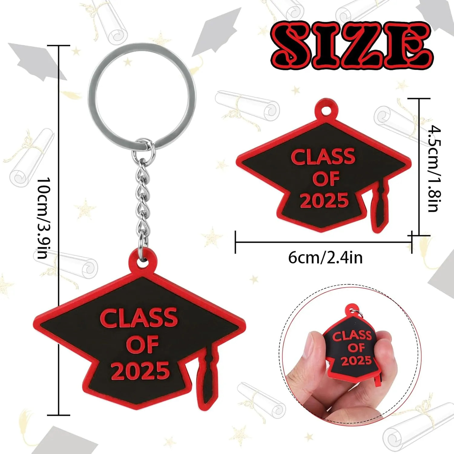 Winmany 25 Pieces Class of 2025 Graduation Keychain Rubber Key Chains With Grad Cap Charms Gifts for Souvenir College