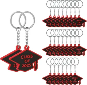 Winmany 25 Pieces Class of 2025 Graduation Keychain Rubber Key Chains With Grad Cap Charms Gifts for Souvenir College