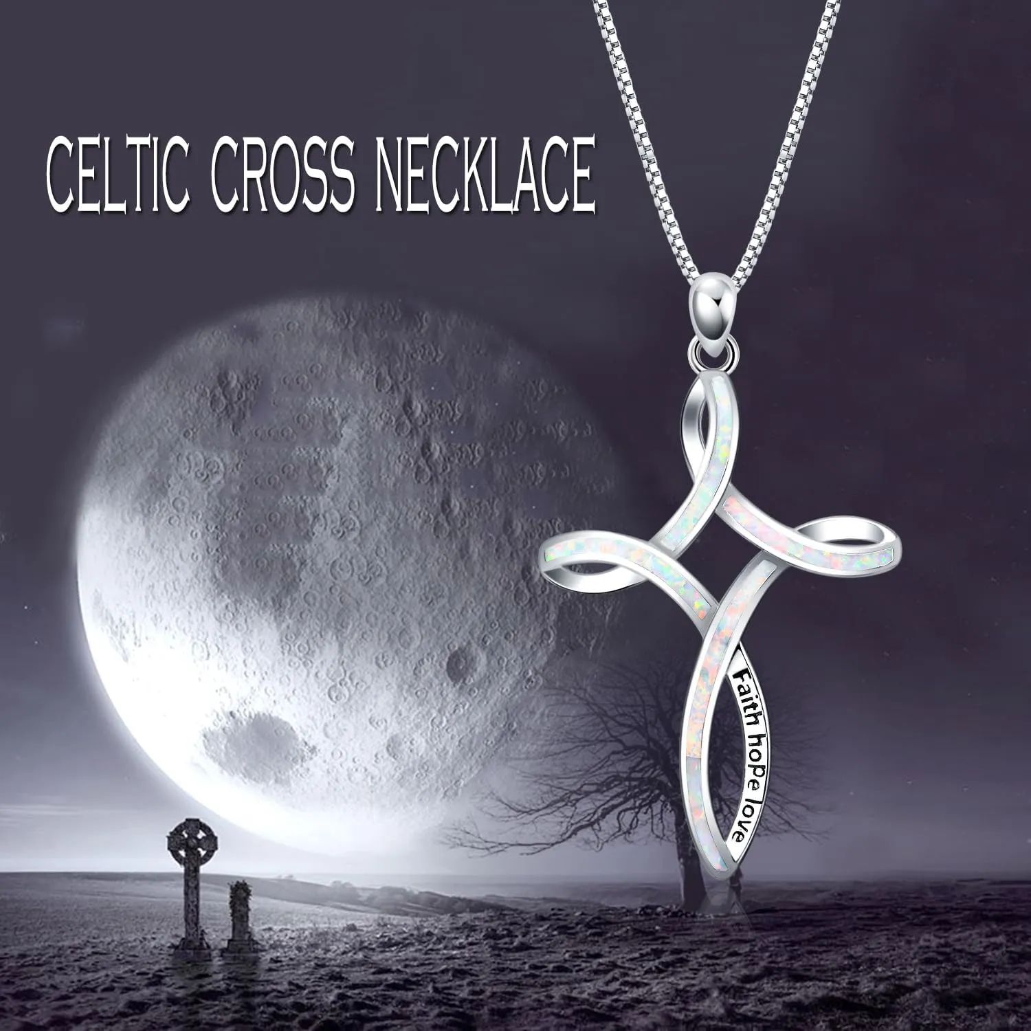 WINNICACA Opal Cross Necklace for Women, 925 Sterling Silver Cross Pendant Necklaces Celtic Knot Blue White Opal Jewelry Birthday Christian Gifts for Women Her Wife Mom Daughter