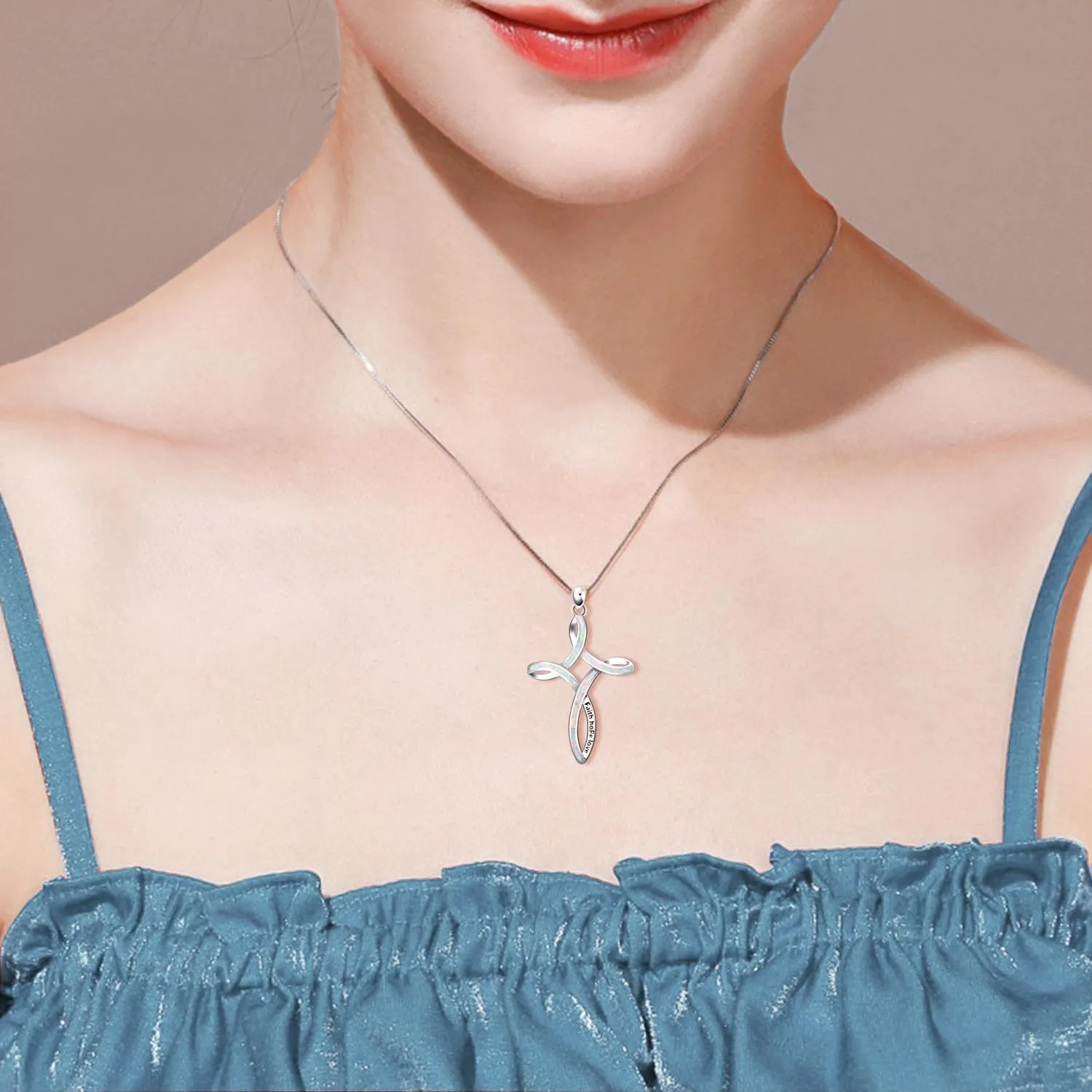 WINNICACA Opal Cross Necklace for Women, 925 Sterling Silver Cross Pendant Necklaces Celtic Knot Blue White Opal Jewelry Birthday Christian Gifts for Women Her Wife Mom Daughter