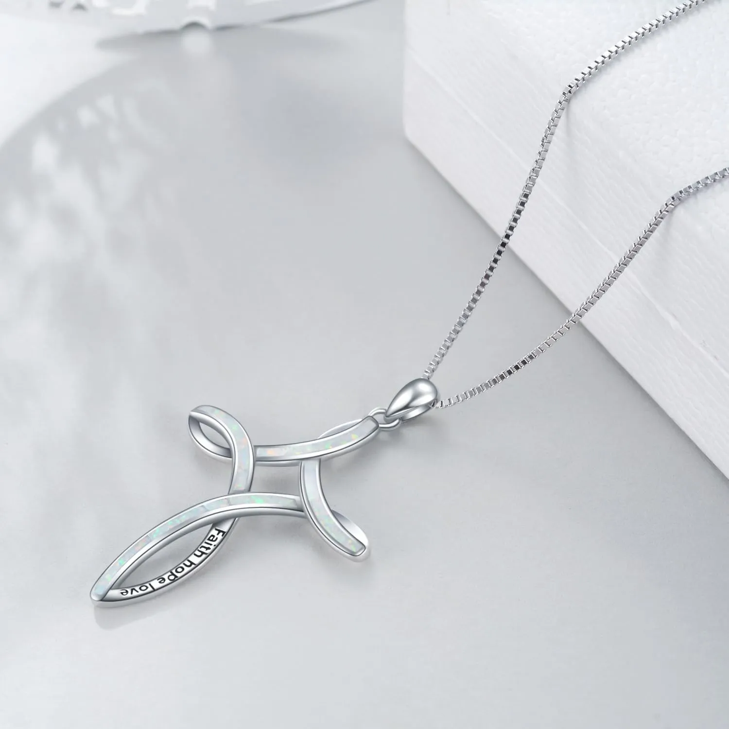 WINNICACA Opal Cross Necklace for Women, 925 Sterling Silver Cross Pendant Necklaces Celtic Knot Blue White Opal Jewelry Birthday Christian Gifts for Women Her Wife Mom Daughter