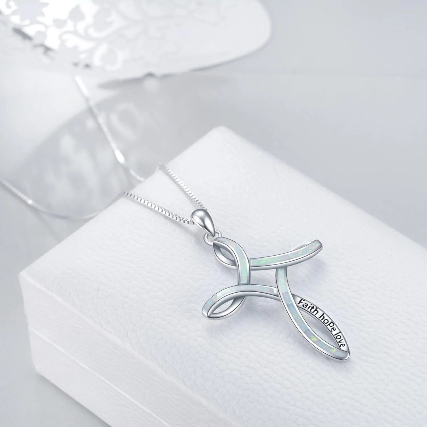 WINNICACA Opal Cross Necklace for Women, 925 Sterling Silver Cross Pendant Necklaces Celtic Knot Blue White Opal Jewelry Birthday Christian Gifts for Women Her Wife Mom Daughter