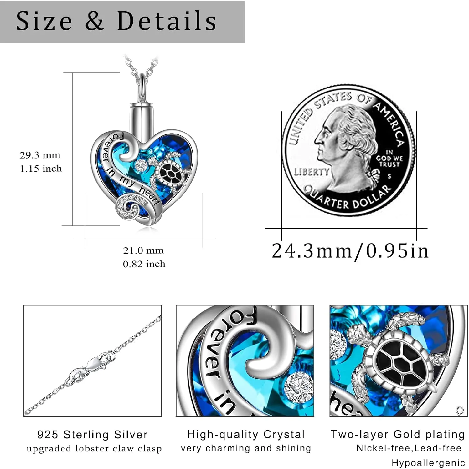 WINNICACA Urn Necklaces for Ashes Sterling Silver Cremation Jewelry for Ashes Urns for Human Ashes Pendant Necklace with Funnel Filler Kit