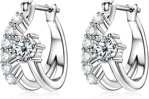 WOAINI Small Hoop Earrings in Sterling Silver with Moissanite Stones, Hypoallergenic Elegant Moissanite Huggie Hoops Dainty Earrings for Women, Diamond-Alternative Jewelry Gifts