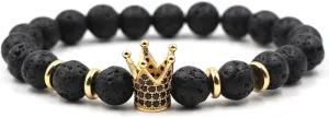 Women Friendship Bracelets, Crown for Men 8mm Lava Stone Bead Vintage Healing Stainless Steel Jewelry Gifts