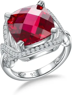 Womens Birthstone Engagement Ring 925 Sterling Silver Oval Cushion Cut Sapphire/Ruby/Emerald/Opal Gemstone Anniversary Ring Big Statement Cocktail Halo Ring Size 6 to 10 (with Gift Box)
