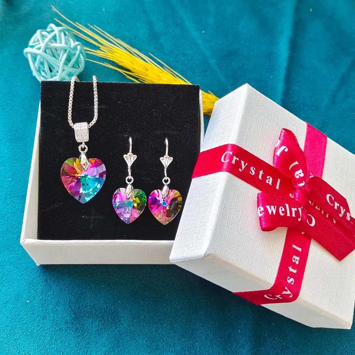 Women's Heart Crystal Jewelry Set Collection,Love Heart Necklaces and Earrings Jewelry Sets 14K Rhodium Tone Plated Crystals Birthstone Women Wife Girls Gift