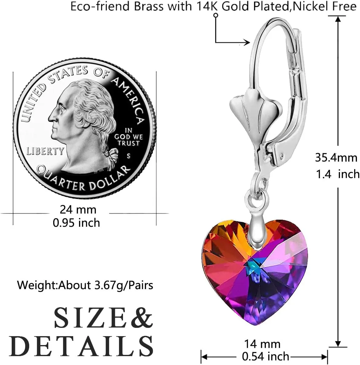 Women's Heart Crystal Jewelry Set Collection,Love Heart Necklaces and Earrings Jewelry Sets 14K Rhodium Tone Plated Crystals Birthstone Women Wife Girls Gift