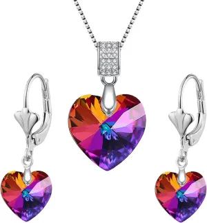 Women's Heart Crystal Jewelry Set Collection,Love Heart Necklaces and Earrings Jewelry Sets 14K Rhodium Tone Plated Crystals Birthstone Women Wife Girls Gift