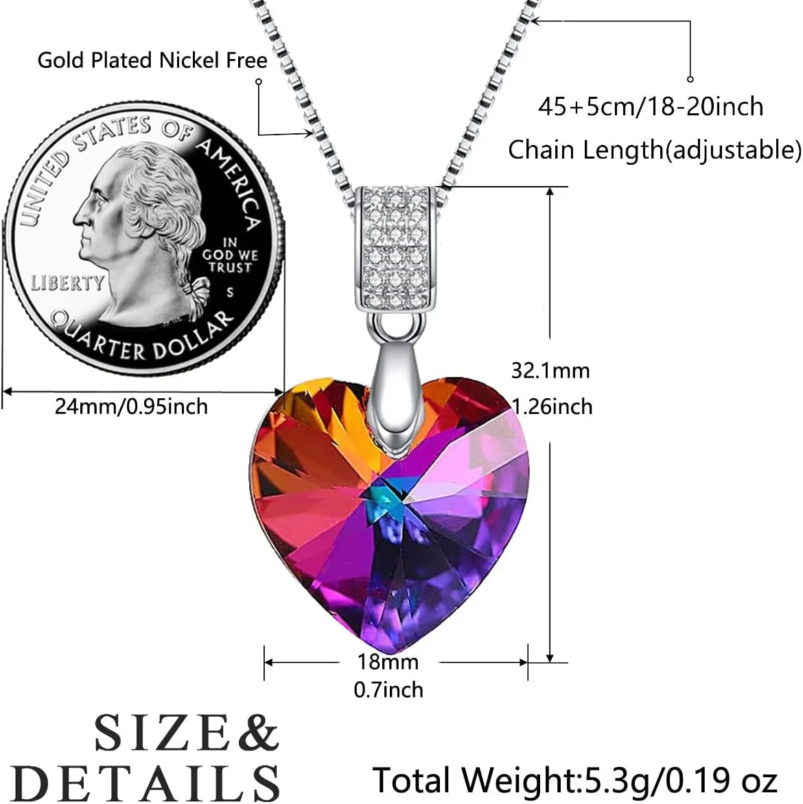 Women's Heart Crystal Jewelry Set Collection,Love Heart Necklaces and Earrings Jewelry Sets 14K Rhodium Tone Plated Crystals Birthstone Women Wife Girls Gift