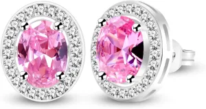 Women's Oval Cut Cubic Zirconia Halo Stud Earrings | White Gold Plated Luxury Jewelry for Mom Wife Mother's Day New Year Thanksgiving YA5119