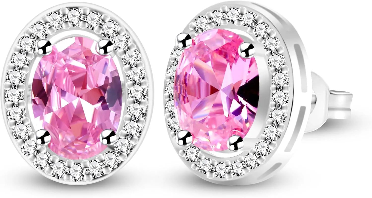 Women's Oval Cut Cubic Zirconia Halo Stud Earrings | White Gold Plated Luxury Jewelry for Mom Wife Mother's Day New Year Thanksgiving YA5119