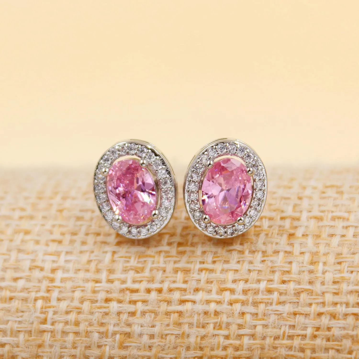 Women's Oval Cut Cubic Zirconia Halo Stud Earrings | White Gold Plated Luxury Jewelry for Mom Wife Mother's Day New Year Thanksgiving YA5119