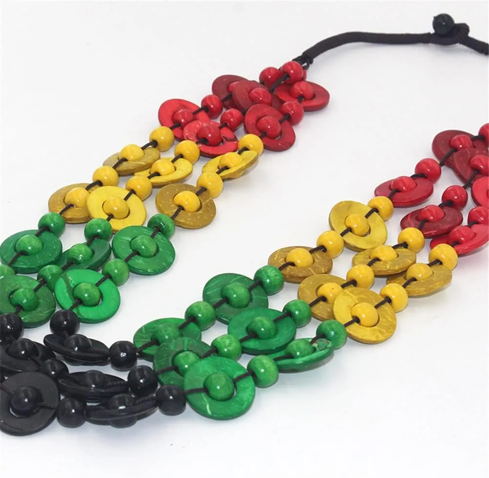 Wooden Beads Shell Necklace Bohemian Coconut Shell Colorful Wood Bead Pendant Necklace for Women Handmade Jewelry