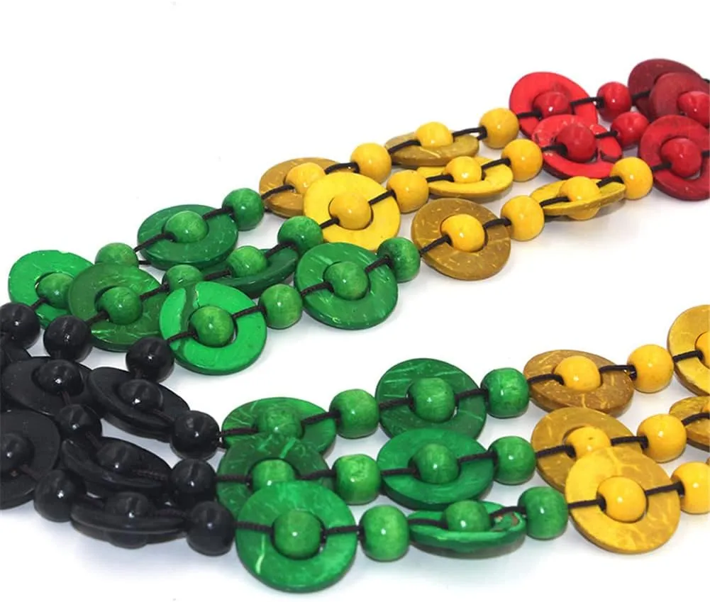Wooden Beads Shell Necklace Bohemian Coconut Shell Colorful Wood Bead Pendant Necklace for Women Handmade Jewelry