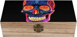 Wooden Storage Box Vintage Wooden Jewelry Box with Hinged Lid - Skull Glowing Natural Wood Keepsake Storage Boxes, Decorative Rustic Organizer for Home Decor, Crafts, Rings, Gifts