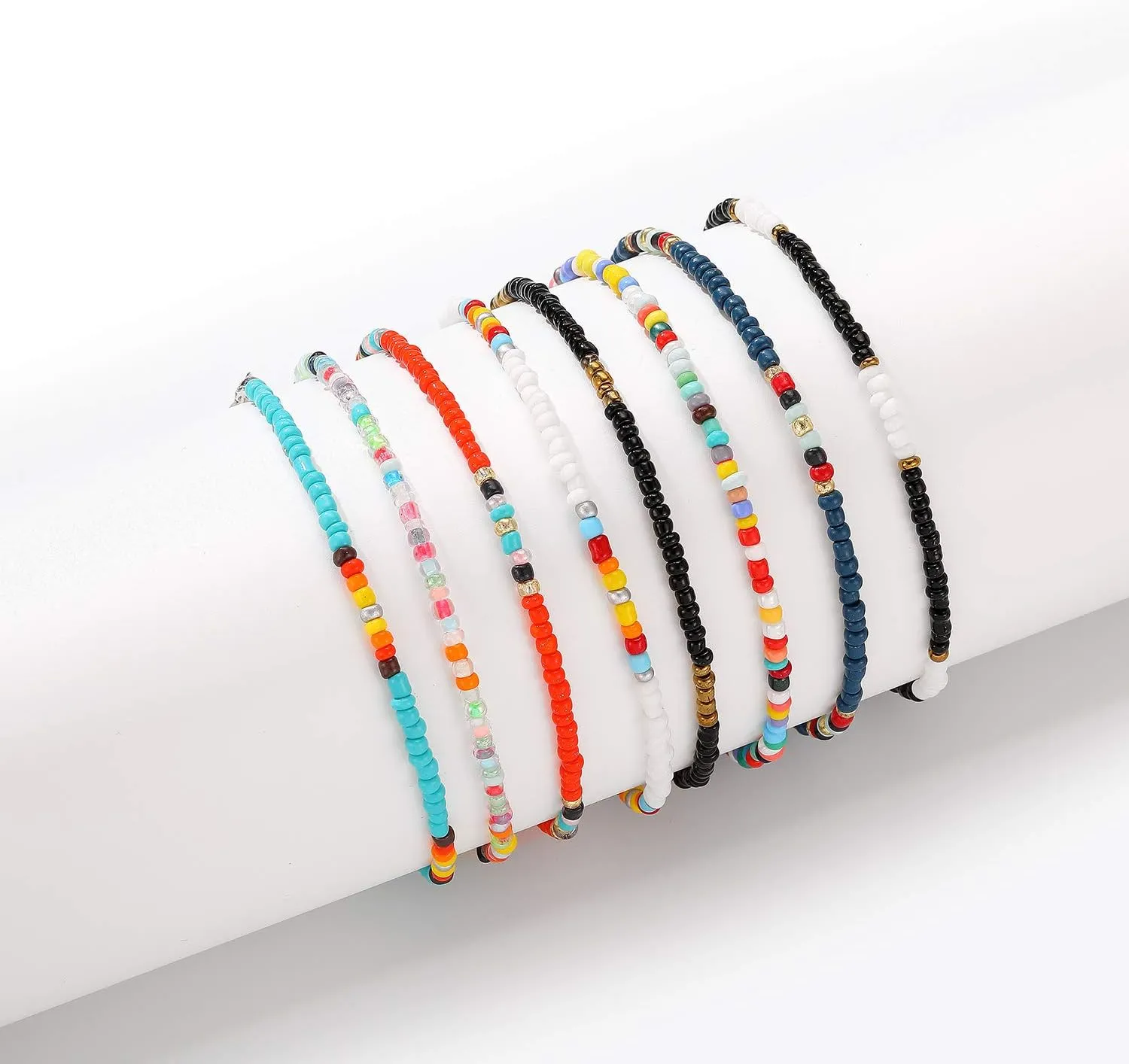 XIJIN Large Beaded Anklets Set Handmade Plus Size Colorful Beads Anklet for Women Foot Ankle Bracelet 9-11 inches