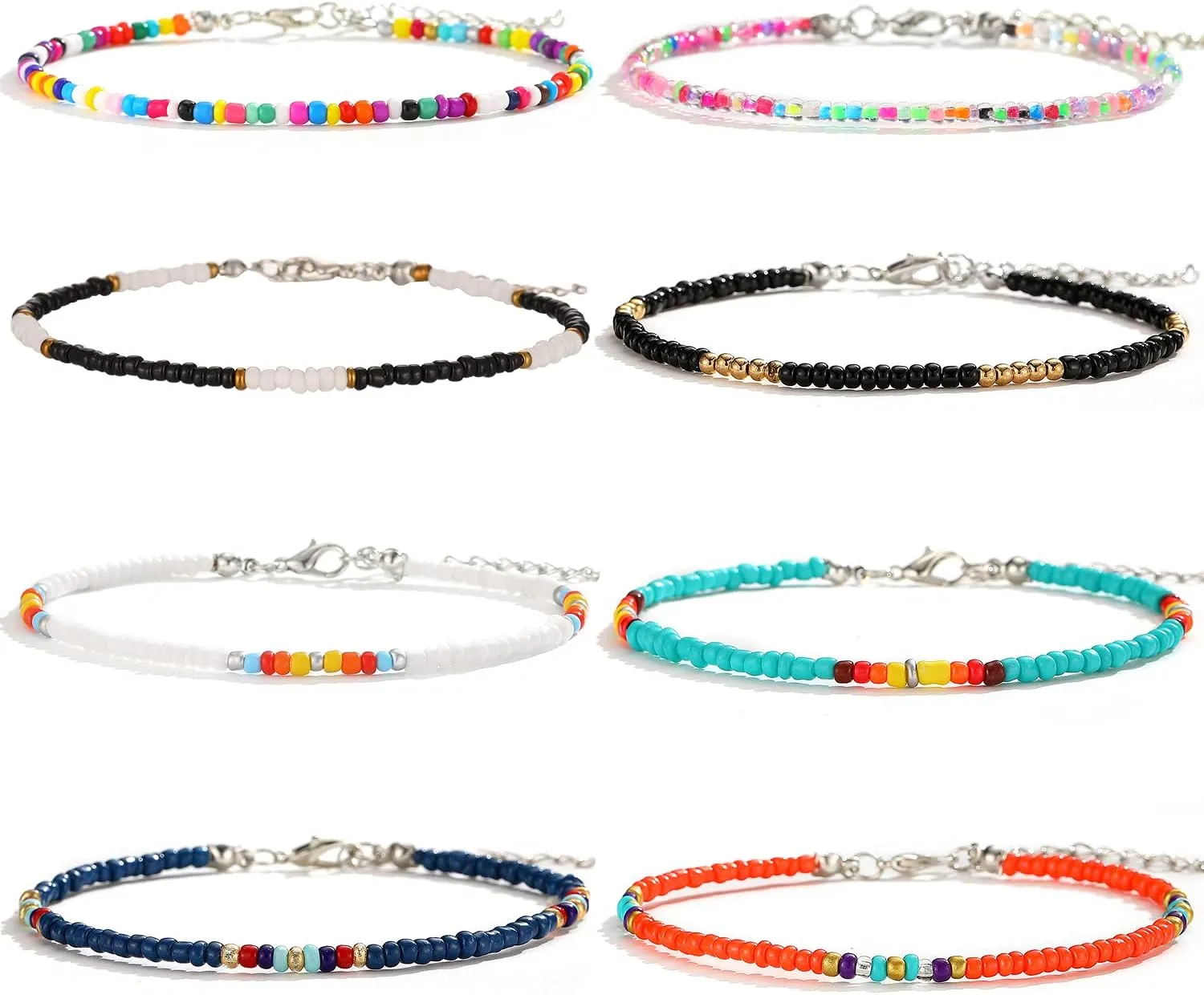 XIJIN Large Beaded Anklets Set Handmade Plus Size Colorful Beads Anklet for Women Foot Ankle Bracelet 9-11 inches