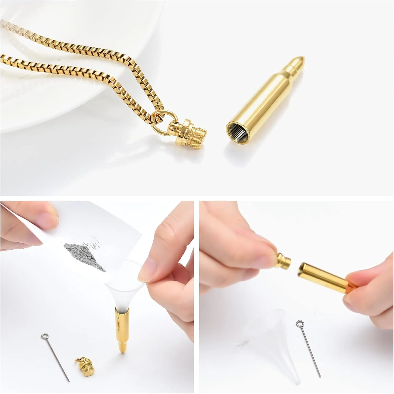 XSMZB Urn Necklaces for Ashes Bullet Container Pendant Stainless Steel Keepsake Holder Ashes for Pet Human Memorial Cremation Jewelry for Men Women