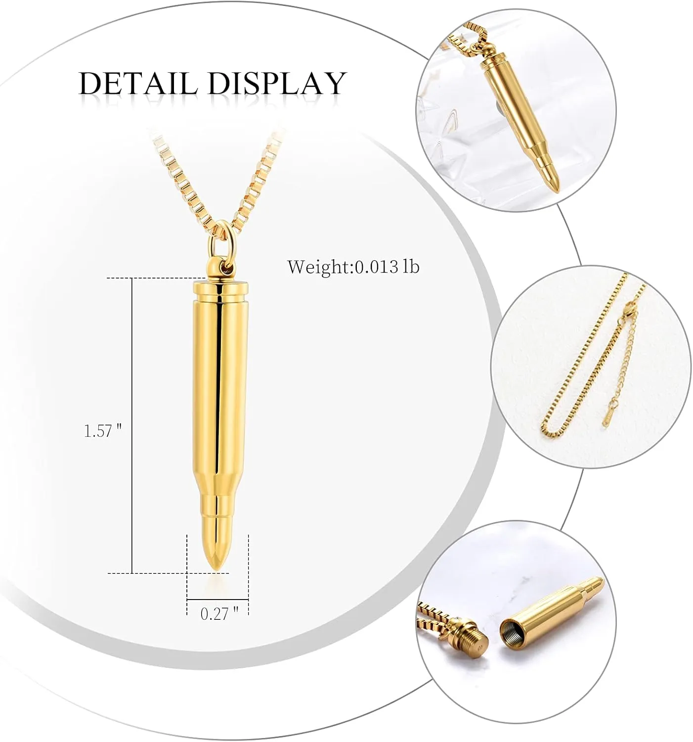 XSMZB Urn Necklaces for Ashes Bullet Container Pendant Stainless Steel Keepsake Holder Ashes for Pet Human Memorial Cremation Jewelry for Men Women