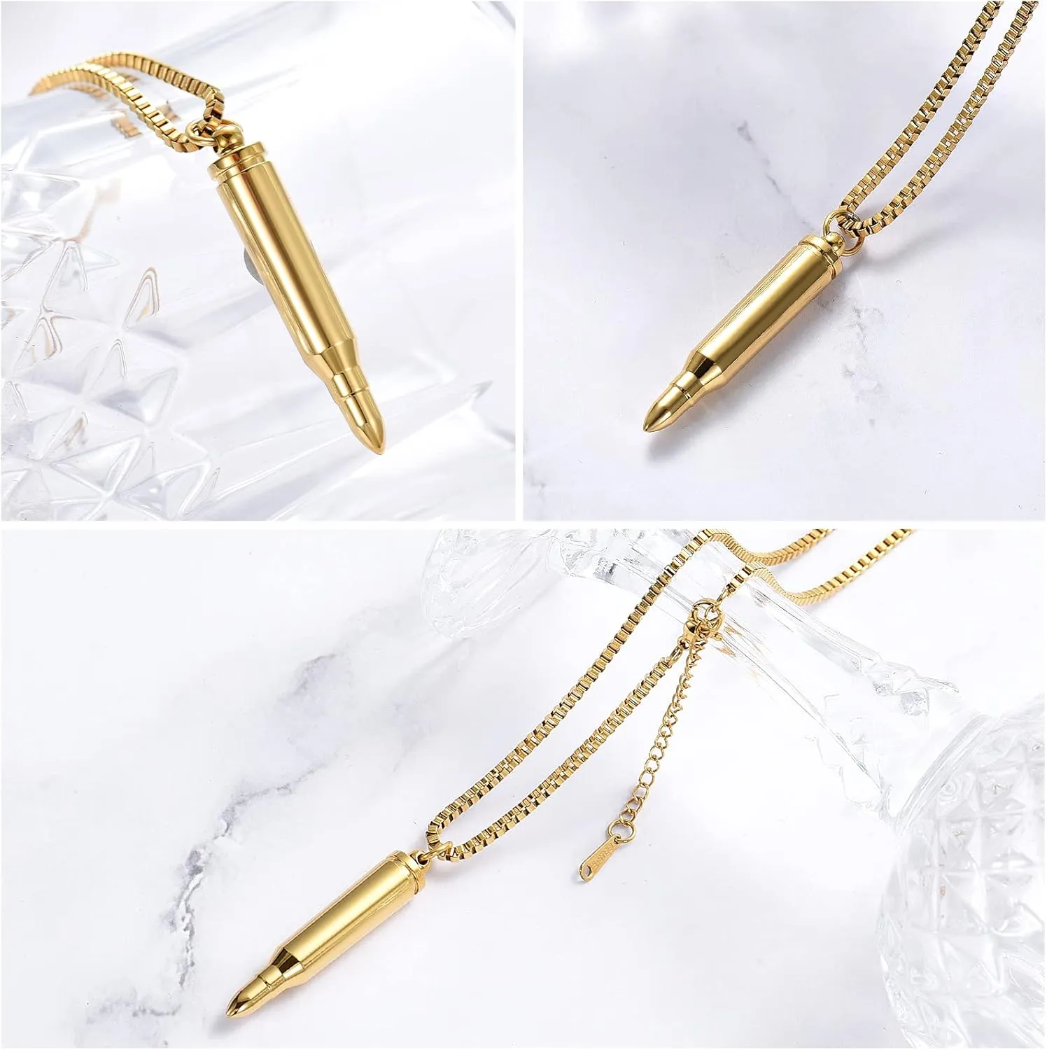 XSMZB Urn Necklaces for Ashes Bullet Container Pendant Stainless Steel Keepsake Holder Ashes for Pet Human Memorial Cremation Jewelry for Men Women