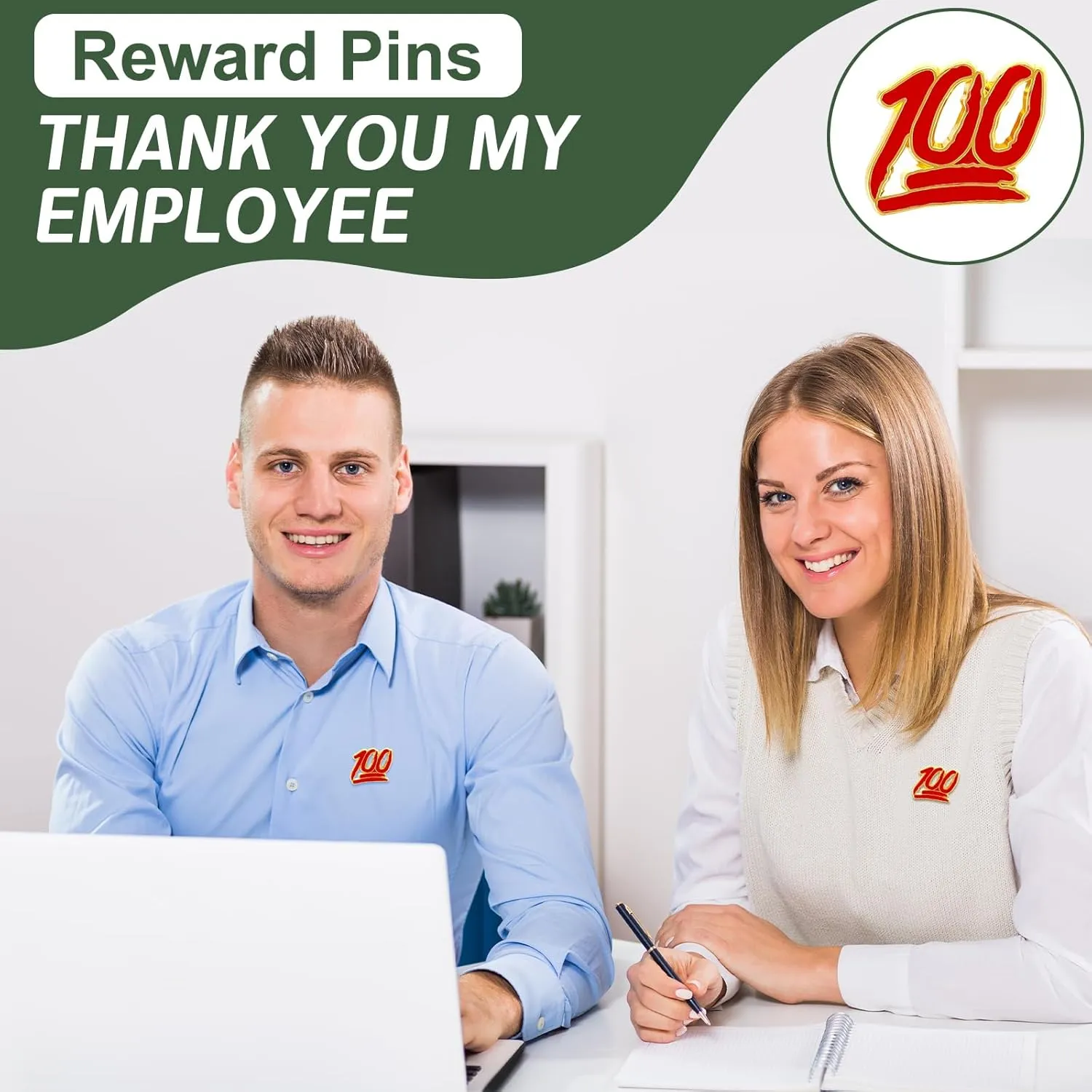 XunYee 100 Pcs One Hundred School Enamel Pins Employee Appreciate Reward Label Pins for Students Classroom Teacher Employees Graduation Gift
