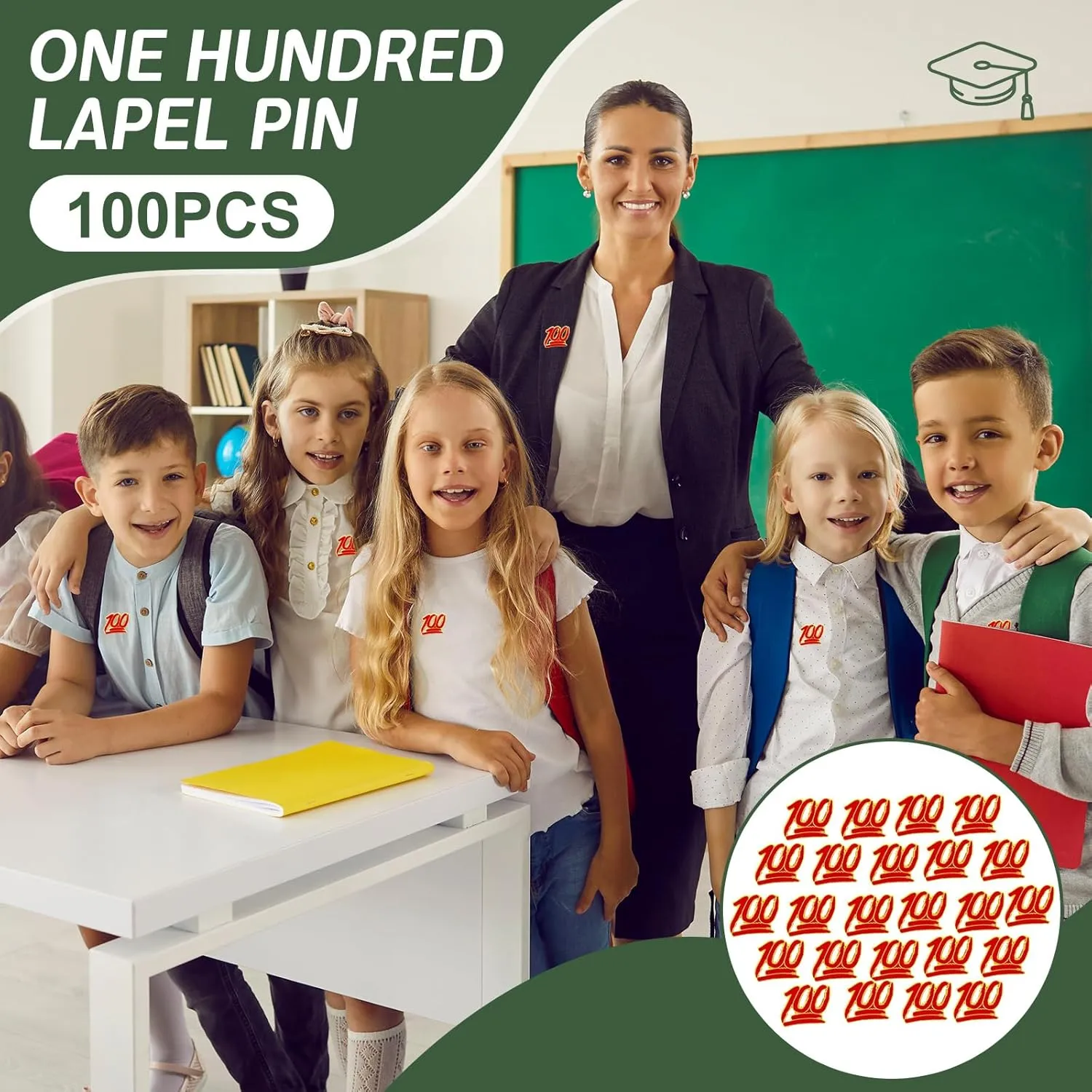 XunYee 100 Pcs One Hundred School Enamel Pins Employee Appreciate Reward Label Pins for Students Classroom Teacher Employees Graduation Gift