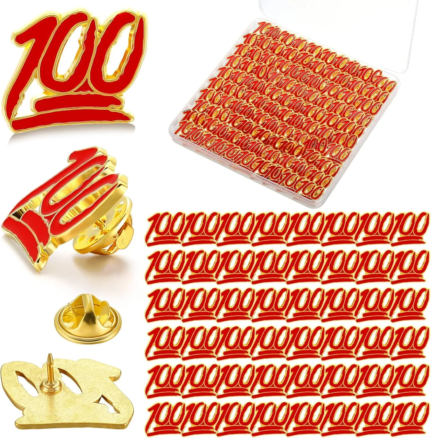 XunYee 100 Pcs One Hundred School Enamel Pins Employee Appreciate Reward Label Pins for Students Classroom Teacher Employees Graduation Gift