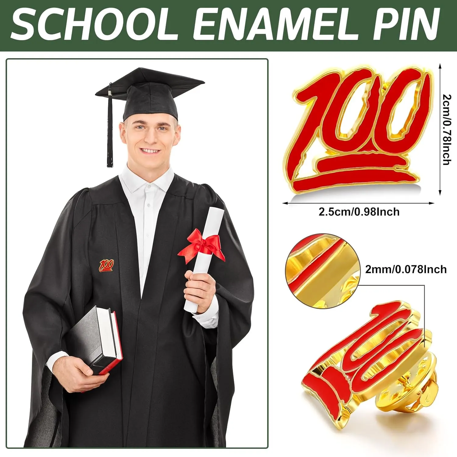 XunYee 100 Pcs One Hundred School Enamel Pins Employee Appreciate Reward Label Pins for Students Classroom Teacher Employees Graduation Gift